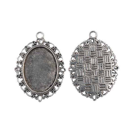 John Bead 38mm Antique Silver Oval Pendant Frames, 3ct.